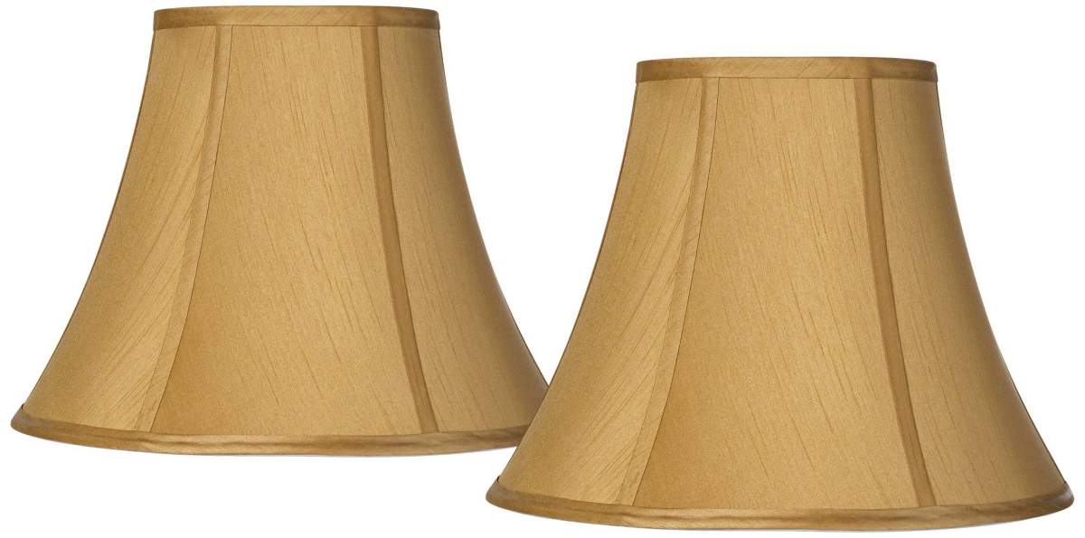 Springcrest Set Of 2 Bell Lamp Shades Coppery Gold Medium 7" Top X 14" Bottom X 11" Slant X 10.5" High Spider Wi