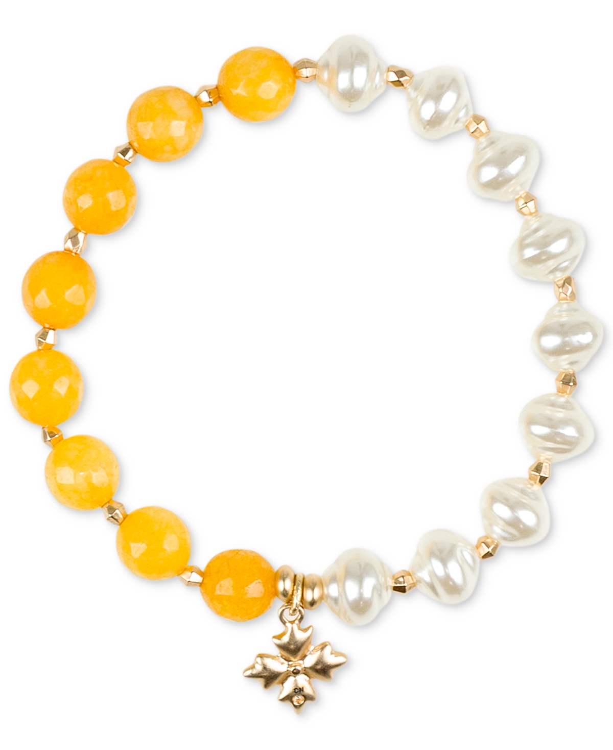Gold-Tone Mixed Bead Stretch Bracelet - Egyptian Gold, Yellow, White