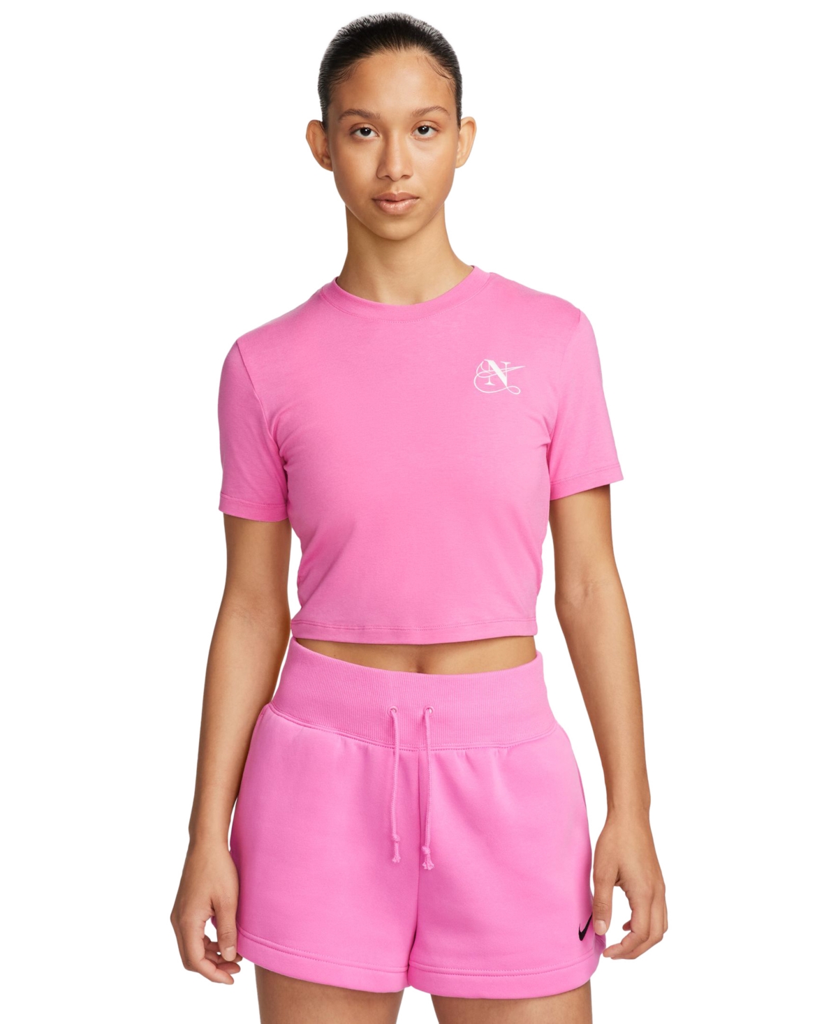 Shop Nike Women's Sportswear Essential Slim-fit Cropped T-shirt In Playful Pink