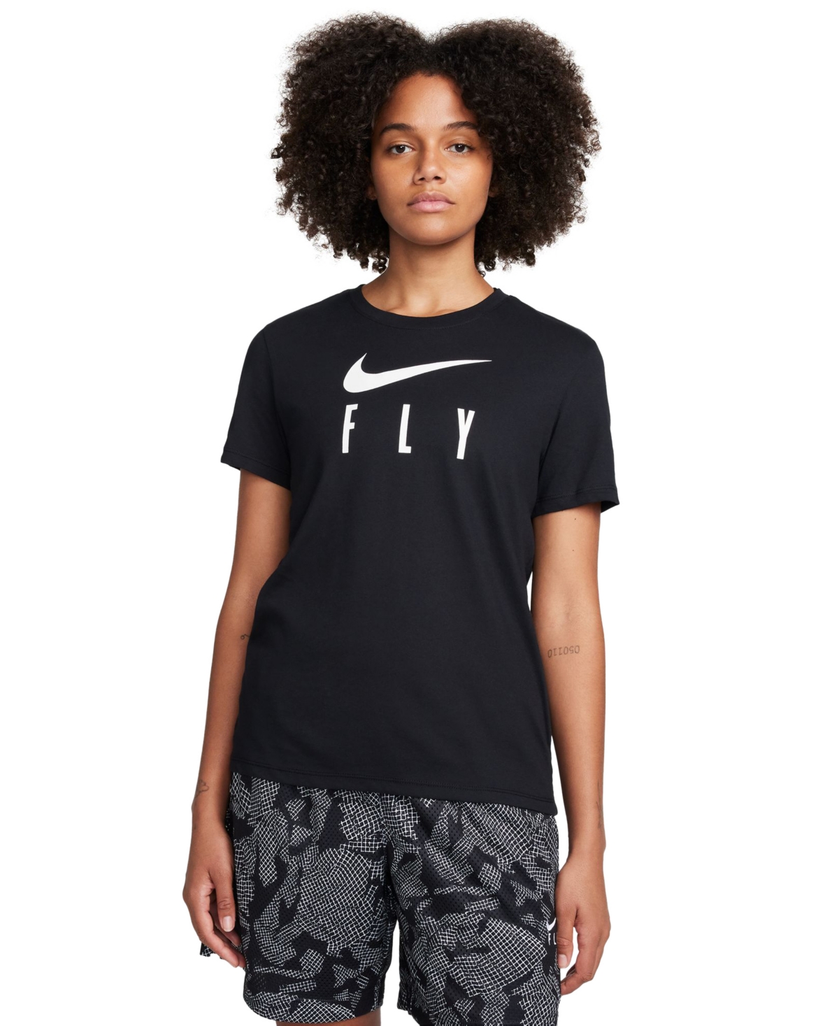 Shop Nike Women's Swoosh Fly Dri-fit Crewneck Graphic T-shirt In Black