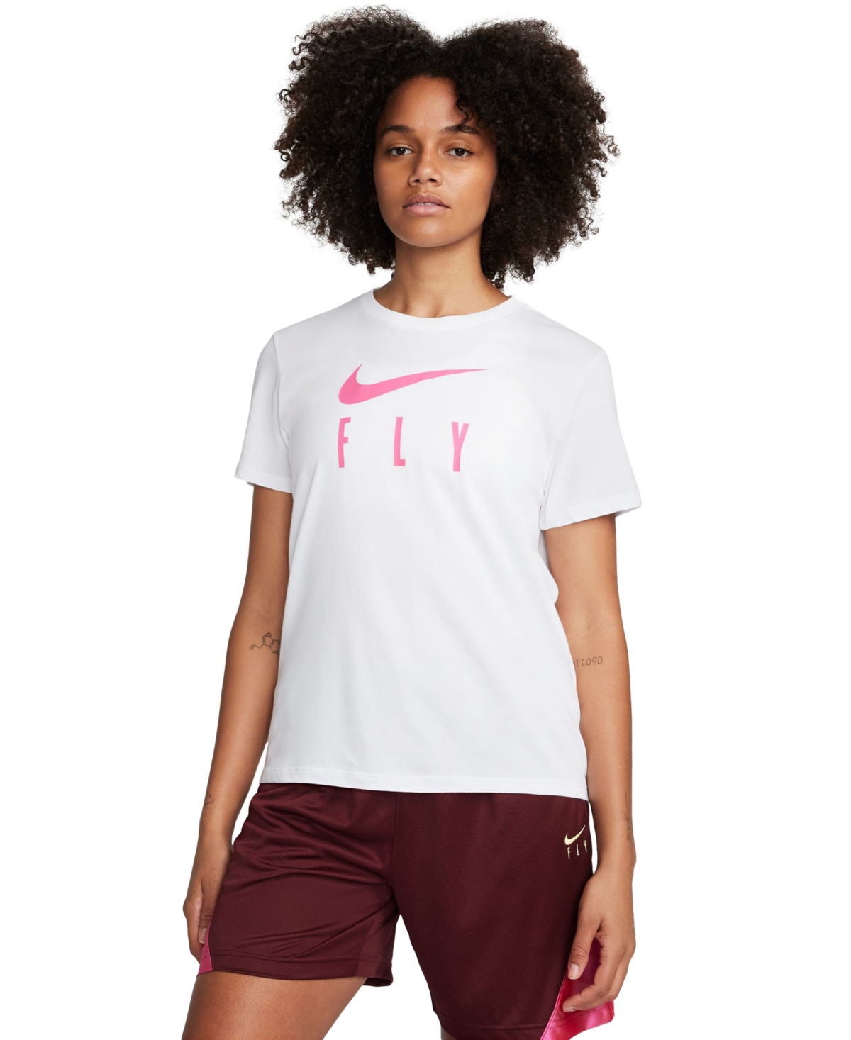 Shop Nike Women's Swoosh Fly Dri-fit Crewneck Graphic T-shirt In White