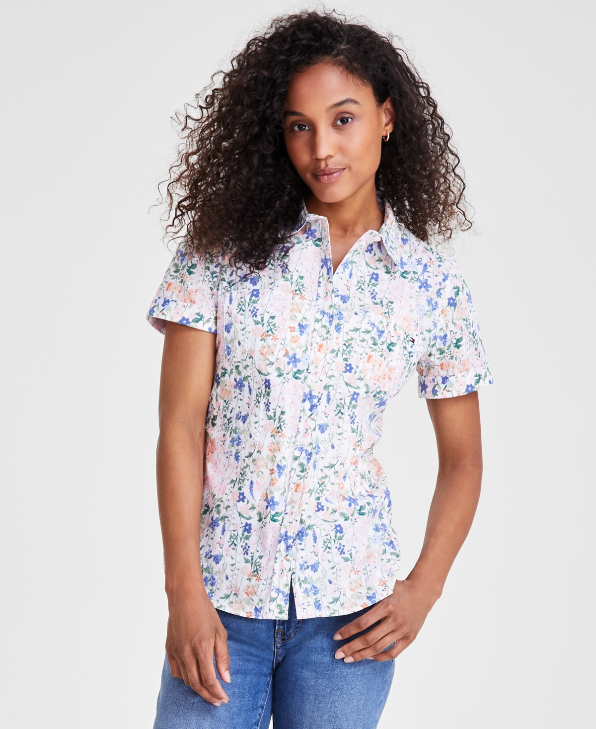Shop Tommy Hilfiger Women's Garden Floral Cotton Camp Shirt In Brght Wht