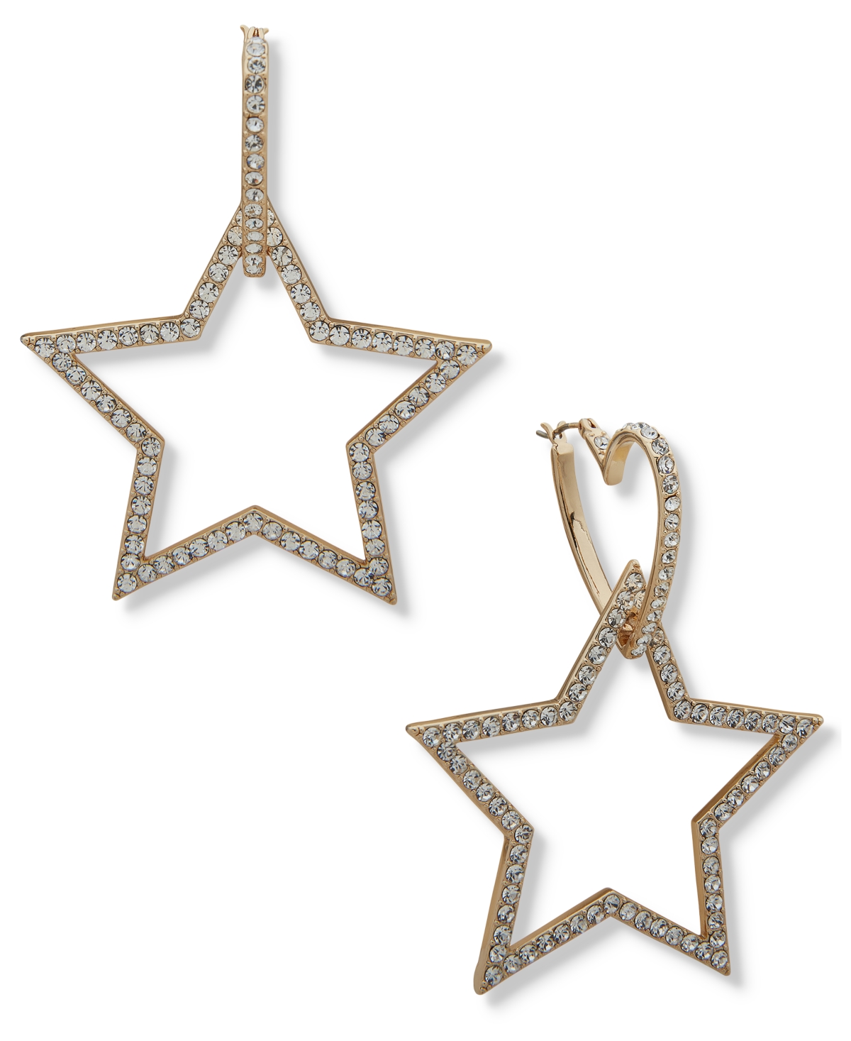 Gold-Tone Pave Star Charm Heart Hoop Earrings - Crystal Wh