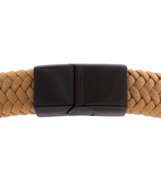Men's Braided Fiber Bracelet in Black Ion-Plated Stainless Steel