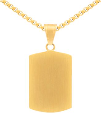 Men's Cubic Zirconia Dog Tag 24" Pendant Necklace in Gold-Tone Ion-Plated Stainless Steel