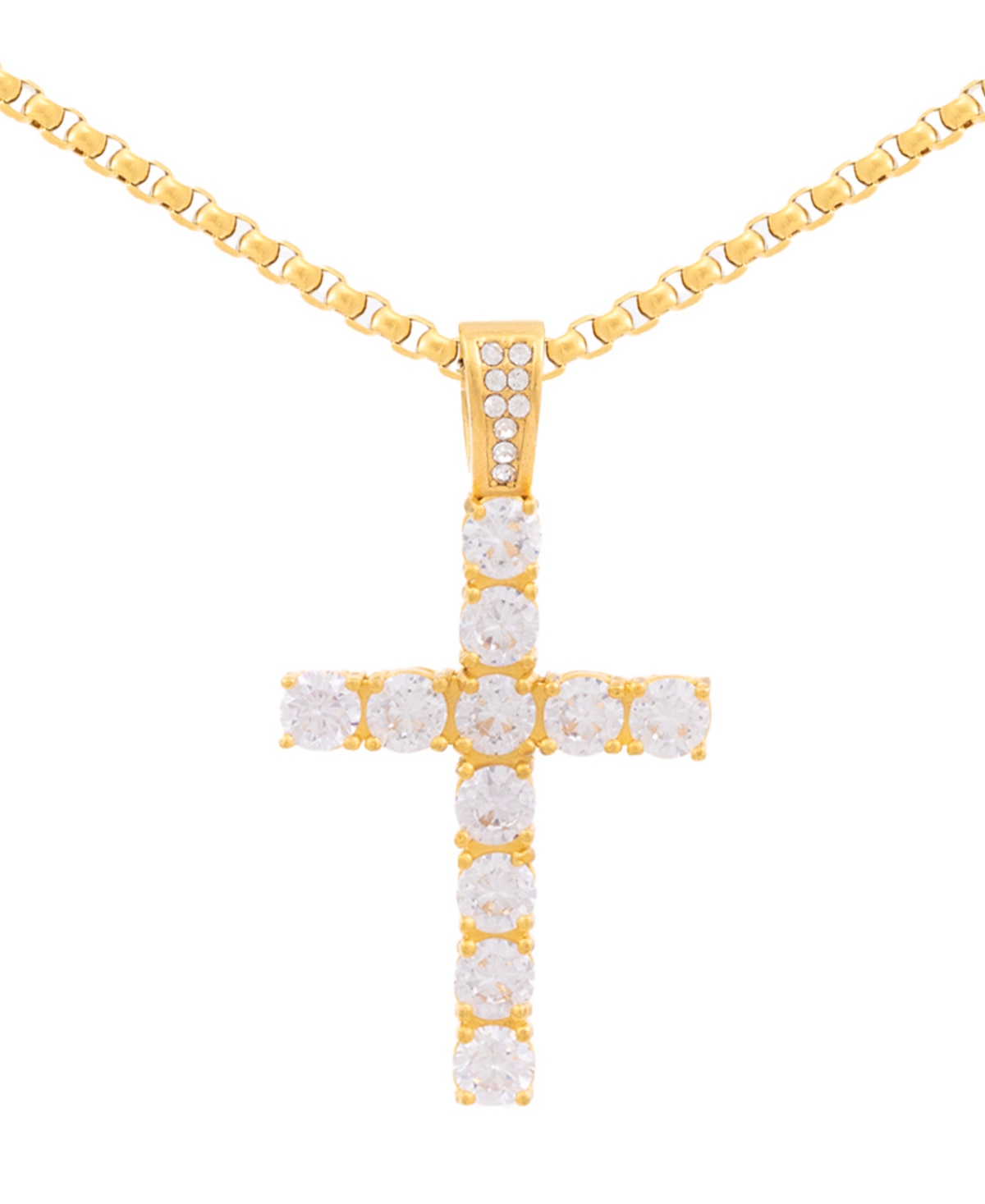 Smith Men's Cubic Zirconia Cross 24" Pendant Necklace in Gold Ion-Plated Stainless Steel - Gold-Tone