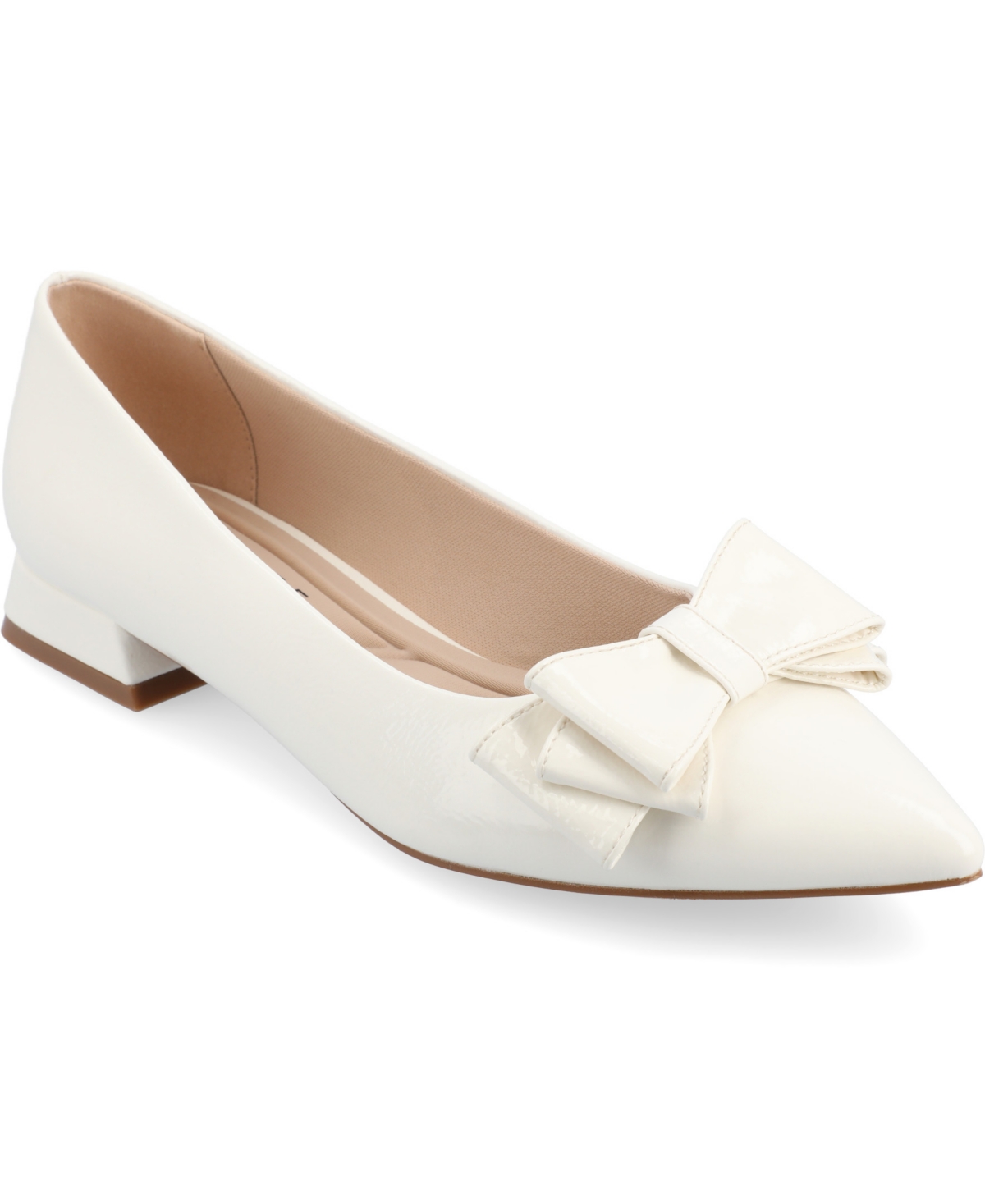 Journee Collection Ophelia Bow Pointed Toe Flat In Patent,white