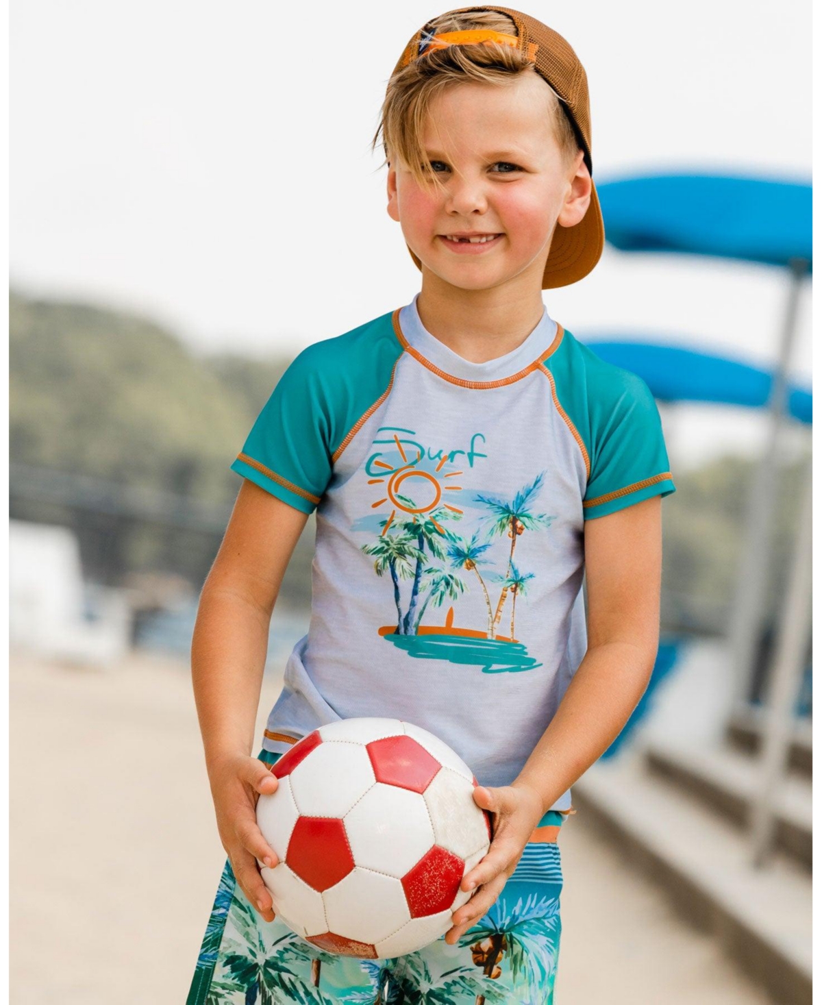 Boy Short Sleeve Rash guard- Toddler Child - Grey coconut print