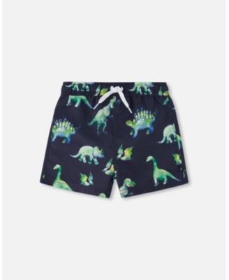 Mid-Thigh Boardshort Grey Printed Dinosaurs