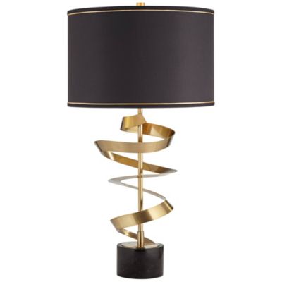 Twist Modern Table Lamp 31" Tall Sculptural Brass Gold Metal Marble Black Drum Shade with Gold Liner Decor Bedroom Living Room Nightstand Bedside Night Stand Office Kids Room - Possini Euro Design