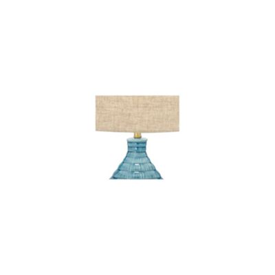 Kayley Mid Century Modern Coastal Table Lamp Textured Ceramic 24" High Sky Blue Glaze Linen Fabric Tapered Drum Shade for Living Room Bedroom House Bedside Nightstand Home - 360 Lighting