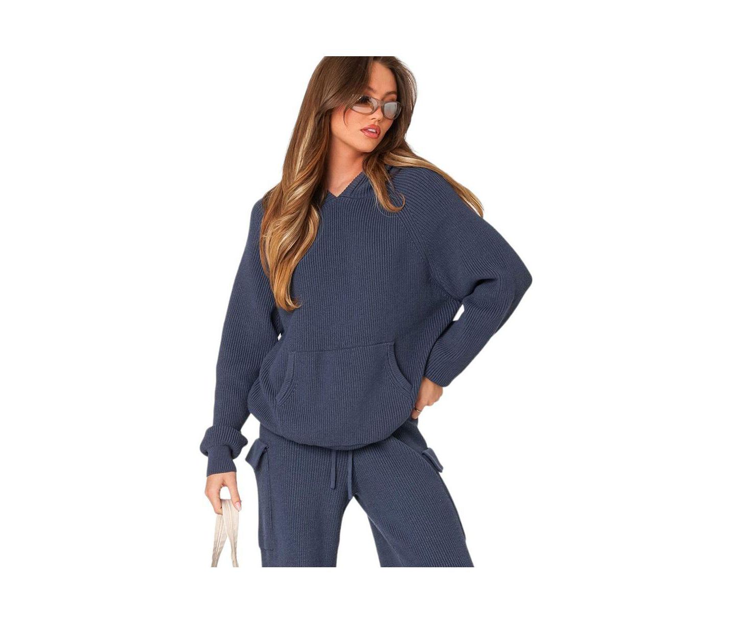 Женское худи Edikted Wynter Oversized Knit, цвет: Синий — фото 2