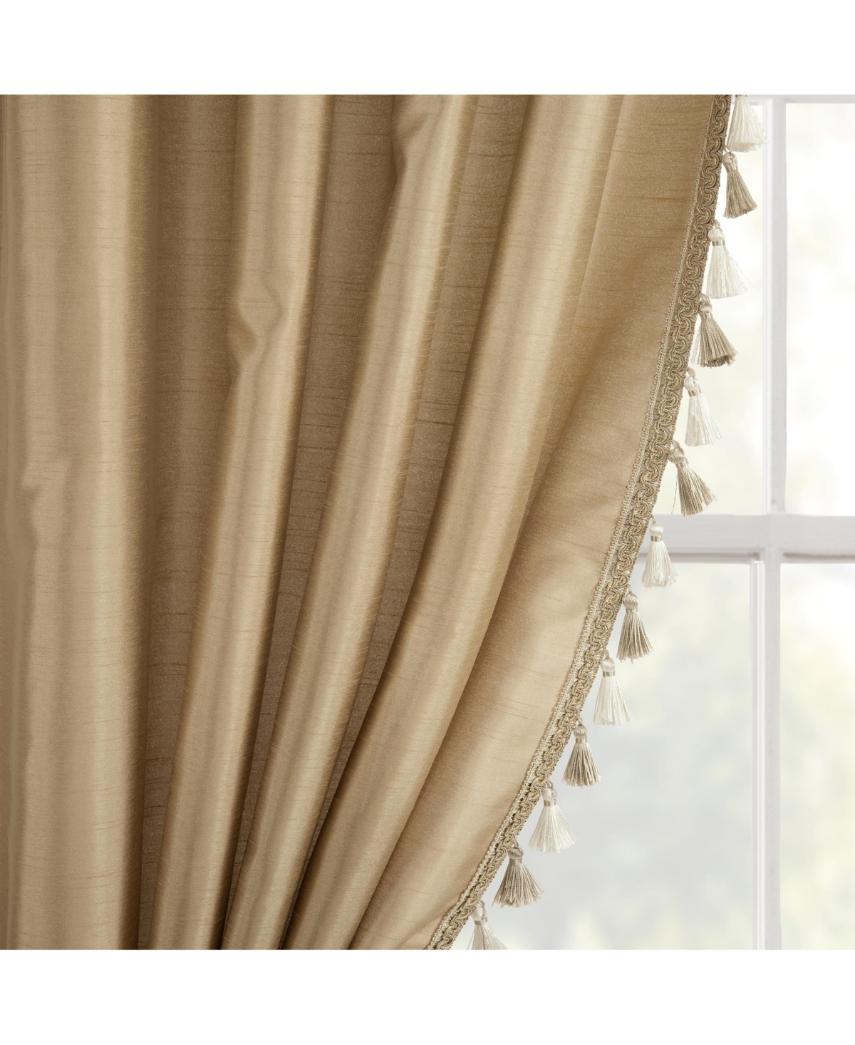 Lush Decor Luxury Regency Faux Silk Two Tone Tassel Window Curtain Panels In Taupe