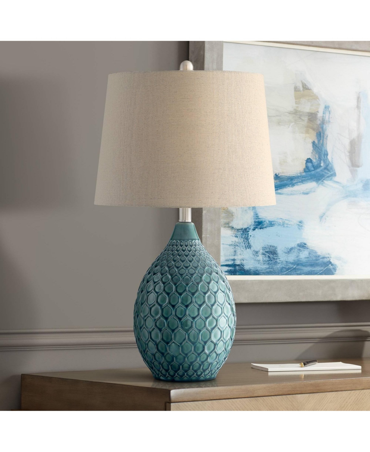 360 Lighting Kate Coastal Vase-shaped Table Lamp 24.75" High Sea Foam Blue Green Ceramic Oatmeal Tapered Drum Sha