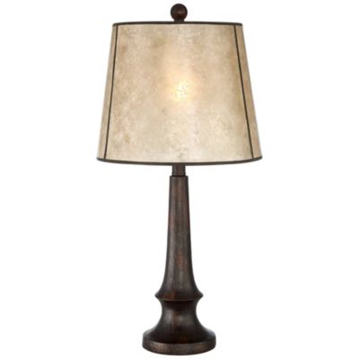 Naomi Industrial Rustic Table Lamp 25" High Aged Bronze Brown Mica Drum Shade for Bedroom Living Room Bedside Nightstand Office