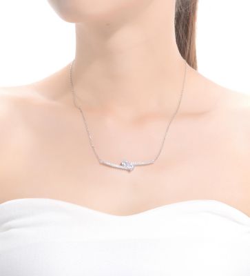 Sterling Silver Two Rods with Clear Cubic Zirconia Necklace
