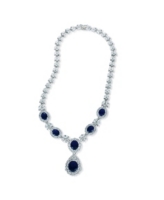 Sterling Silver White Gold Plated with Colored Cubic Zirconia Dangle Necklace - Blue