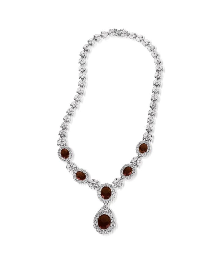 Genevive Dazzling White Gold Plated CZ Statement Teardrop Necklace
