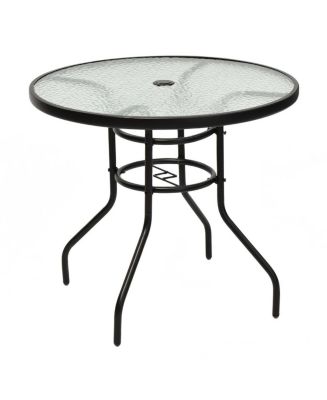 32 inch patio table with umbrella hole BIQWBIC 32" with Hole, Round Outdoor Dining Table Bistro Table with Glass Table Top, All Weather Small Outdoor Table for Pool, Lawn, Backyard, Balcony : Patio High quality cast aluminum material is suitable for outdoor use without careful care 32 Inch Outdoor Patio Round