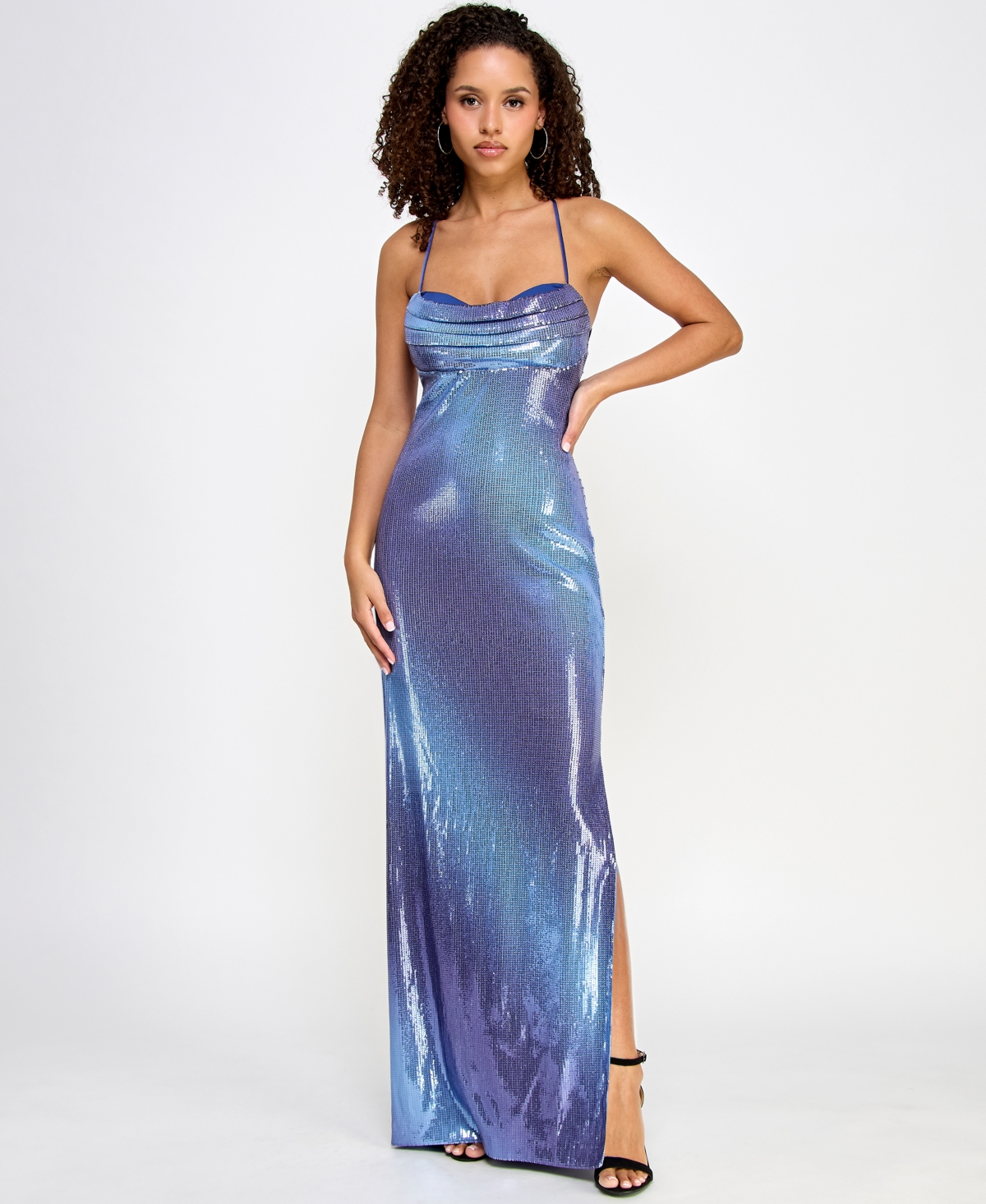 Shop Violet Weekend Juniors' Strappy Ombre Sequin Gown In Blue Silver