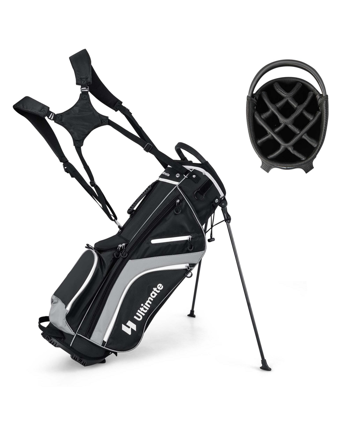 Costway Lightweight Golf Stand Bag with 14 Way Top Dividers 6 Pockets Cooler Bag Rain Hood