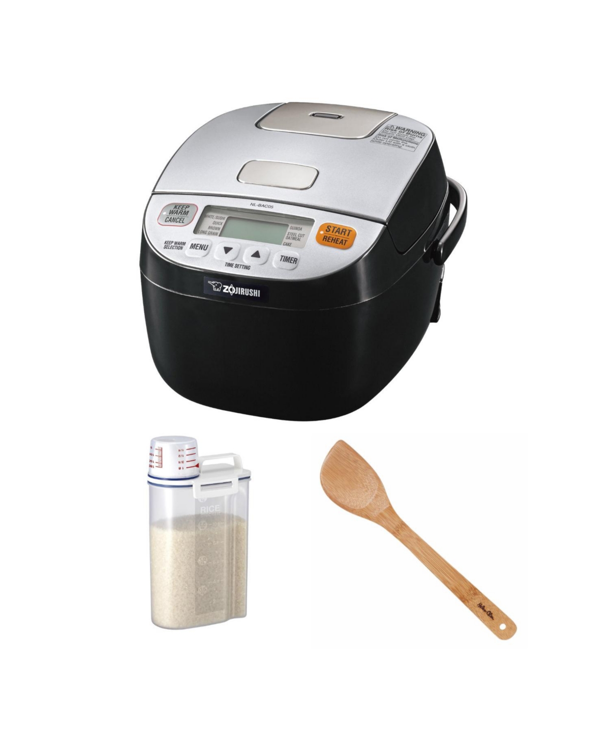 Micom Rice Cooker and Warmer (3-Cup, Silver-Black) with Spatula Bundle - Assorted Pre-Pack