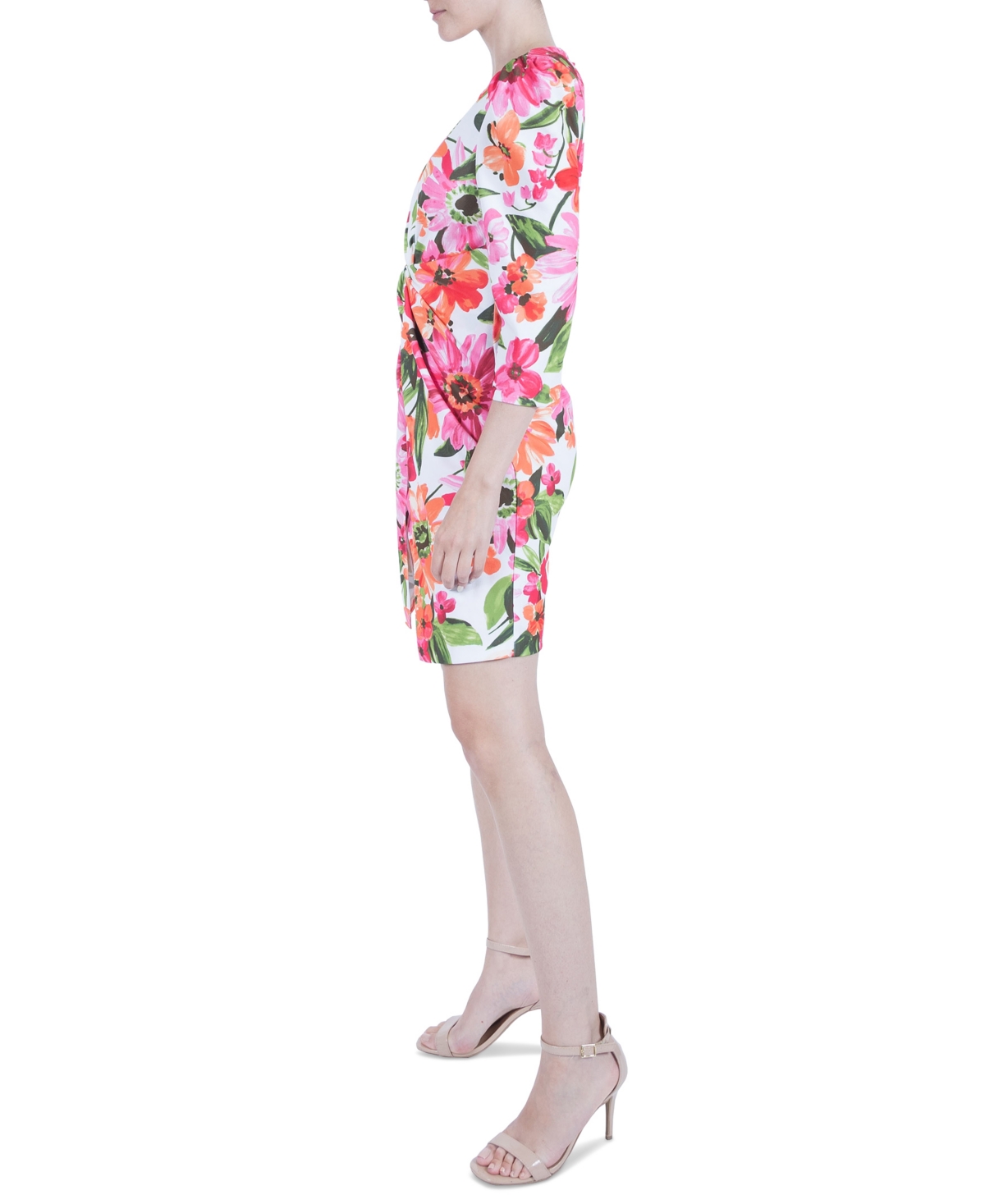 Shop Julia Jordan Women's Floral-print 3/4-sleeve Twist-front Sheath Dress In Ivory,multi