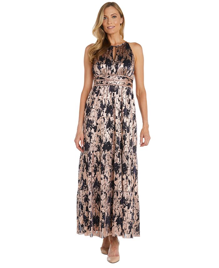 R & M Richards Women's Foil Printed Tiered Halter Dress - Macy's