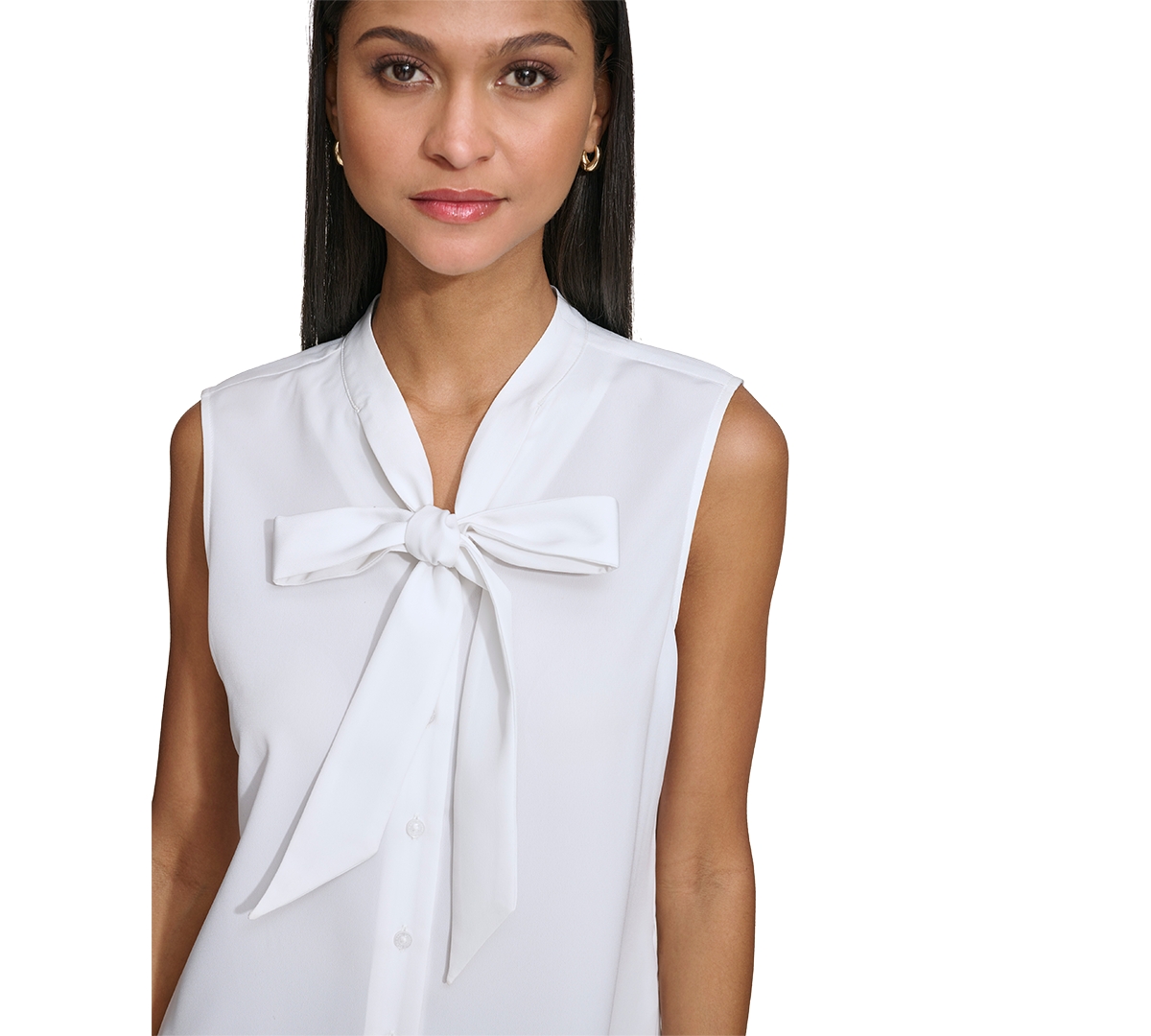 Shop Karl Lagerfeld Women's Tie-neck Sleeveless Blouse In Soft White