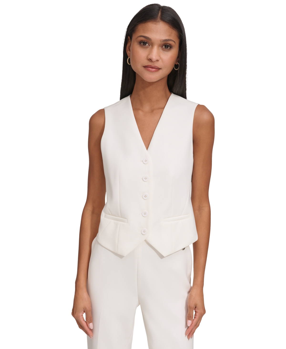 Karl Lagerfeld Women's V-neck Button-front Vest In Soft White