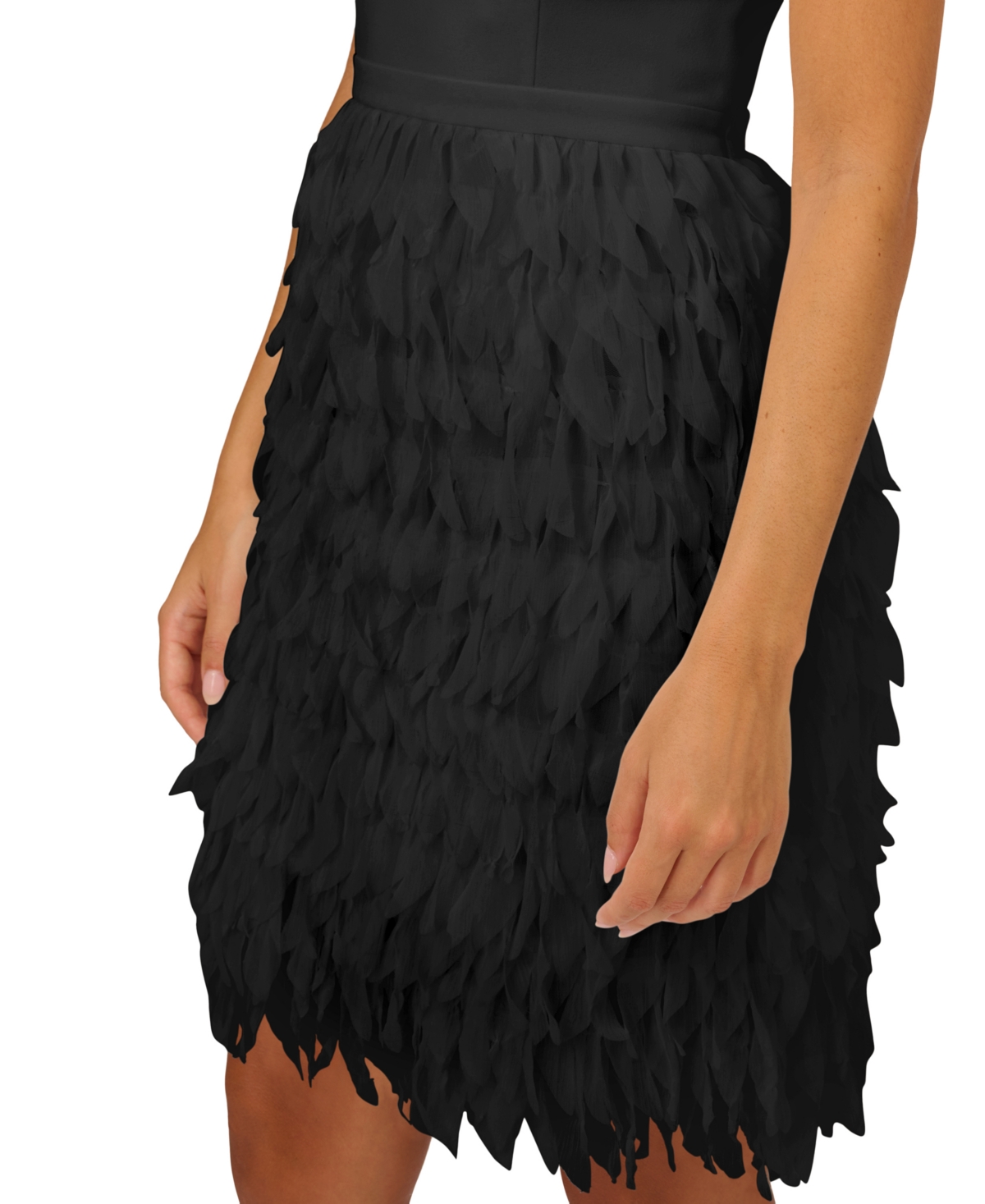 Shop Adrianna By Adrianna Papell Women's Chiffon Feather Cocktail Dress In Black