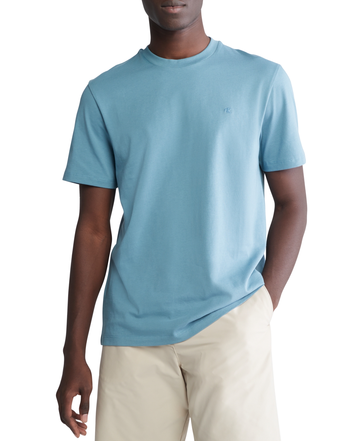 Shop Calvin Klein Men's Smooth Cotton Solid Crewneck T-shirt In Blue Beam