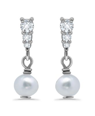 White Cultured Pearl and Cubic Zirconia Drop Earring