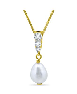 White Cultured Pearl and Cubic Zirconia Pendant Necklace