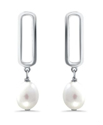White Cultured Pearl Paperclip Drop Earring
