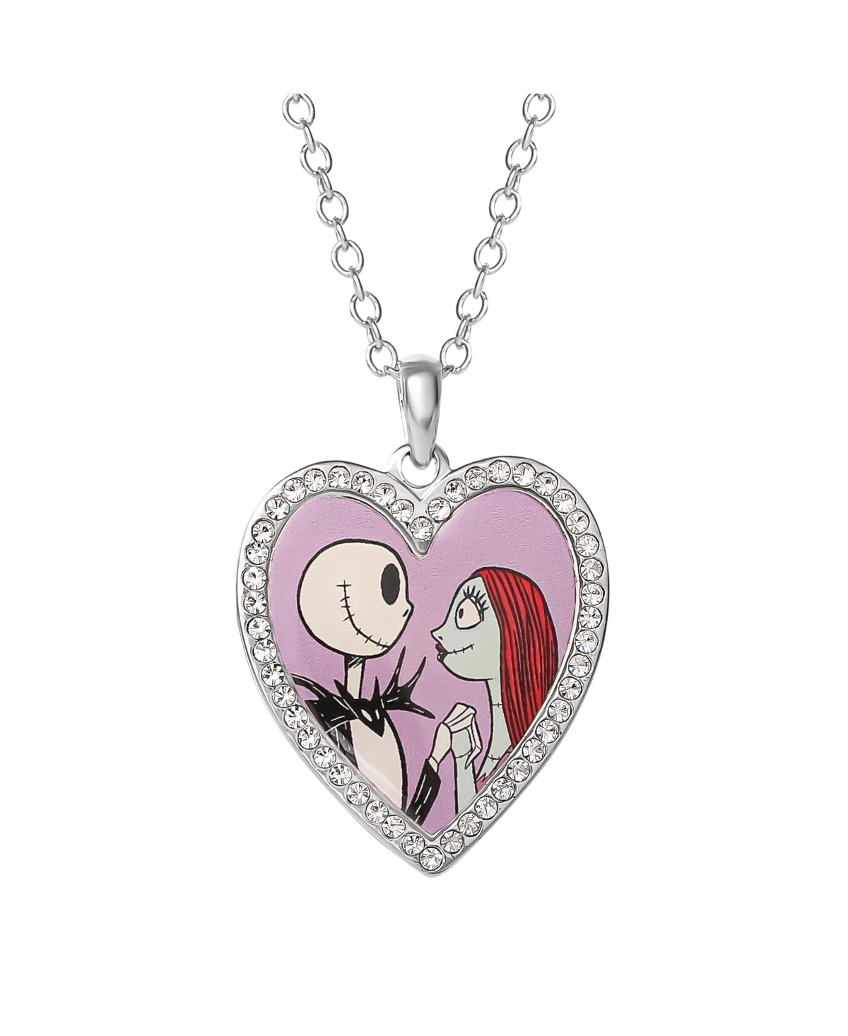The Nightmare Before Christmas Womens Jack and Sally Heart Pendant Necklace - Silver tone, pink, red, black