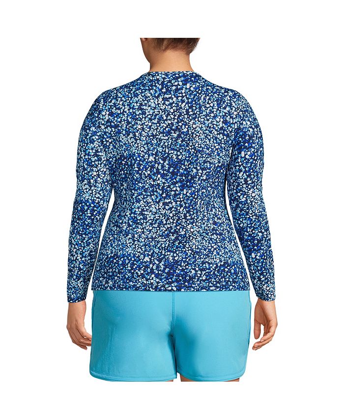 Lands' End Plus Size Crew Neck Long Sleeve Rash Guard UPF 50 Swim Tee