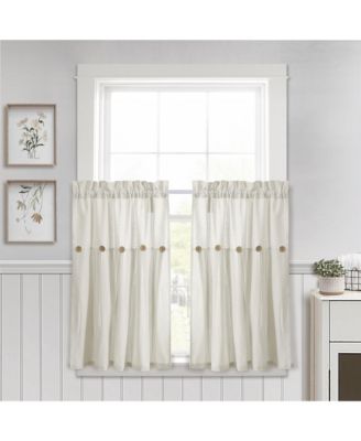 Linen Button Farmhouse Kitchen Tier Curtain Set, Pair - Rustic Home Decor