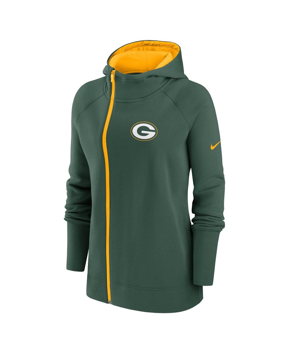Women's NikeGreen Bay Packers Asymmetrical Raglan Full-Zip Hoodie - Green