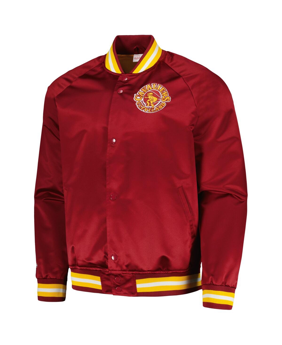 Men's Mitchell & NessCleveland Cavaliers Hardwood Classics Throwback Wordmark Raglan Full-Snap Jacket - Wine