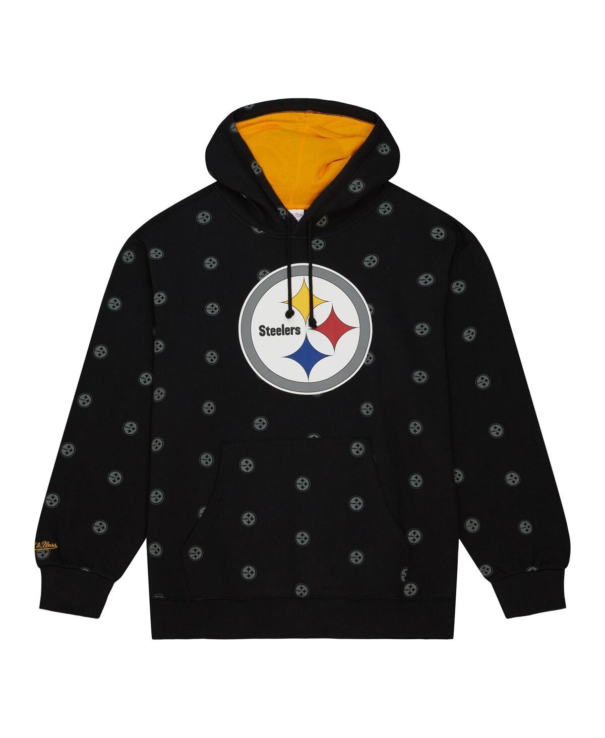 Men's Mitchell & NessPittsburgh Steelers Allover Print Fleece Pullover Hoodie - Black