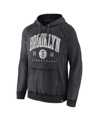 Men's Heather Charcoal Distressed Brooklyn Nets Foul Trouble Snow Wash Raglan Pullover Hoodie