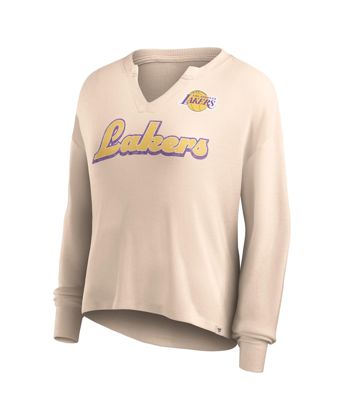 Women's FanaticsDistressed Los Angeles Lakers Go For It Long Sleeve Notch Neck T-shirt - Tan