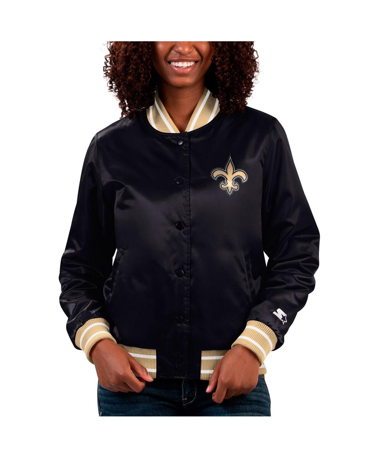 Women's Starter Black New Orleans Saints Full Count Satin Full-Snap Varsity Jacket - Black