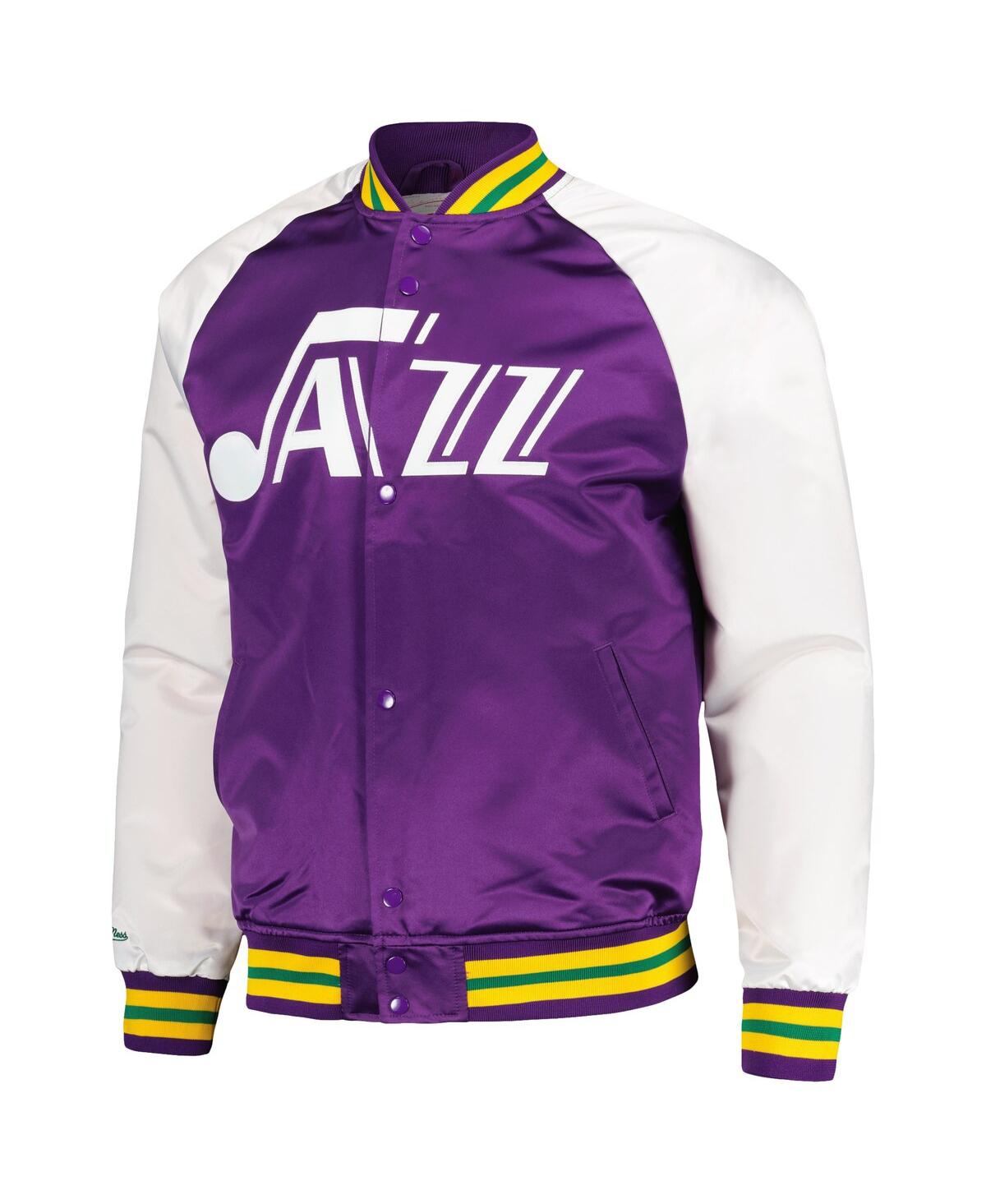 Men's Mitchell & NessUtah Jazz Double Clutch Satin Raglan Full-Snap Jacket - Purple