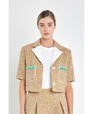 Women's Boucle Cropped Jacket With Trim