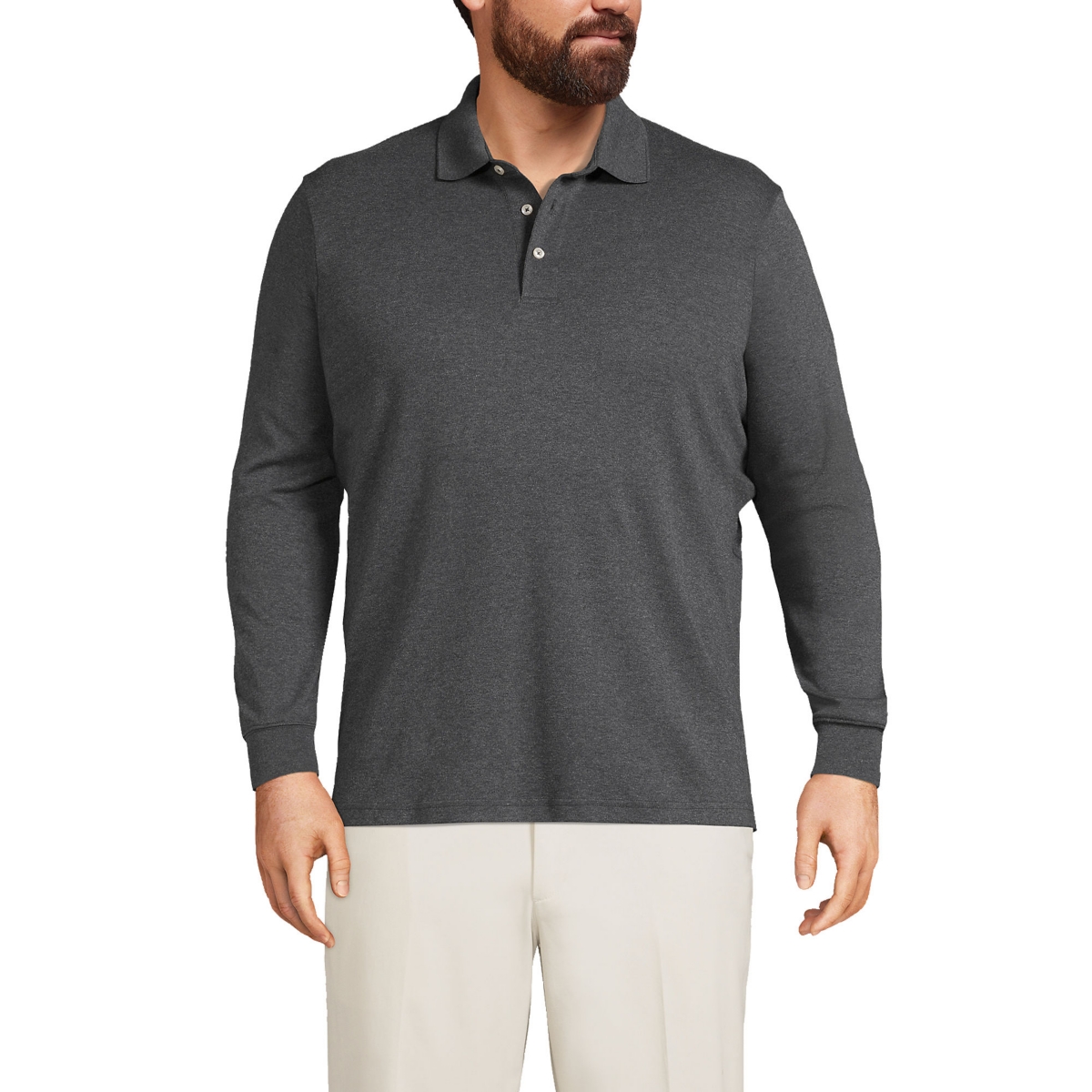 Big & Tall Long Sleeve Super Soft Supima Polo Shirt - Dark charcoal heather