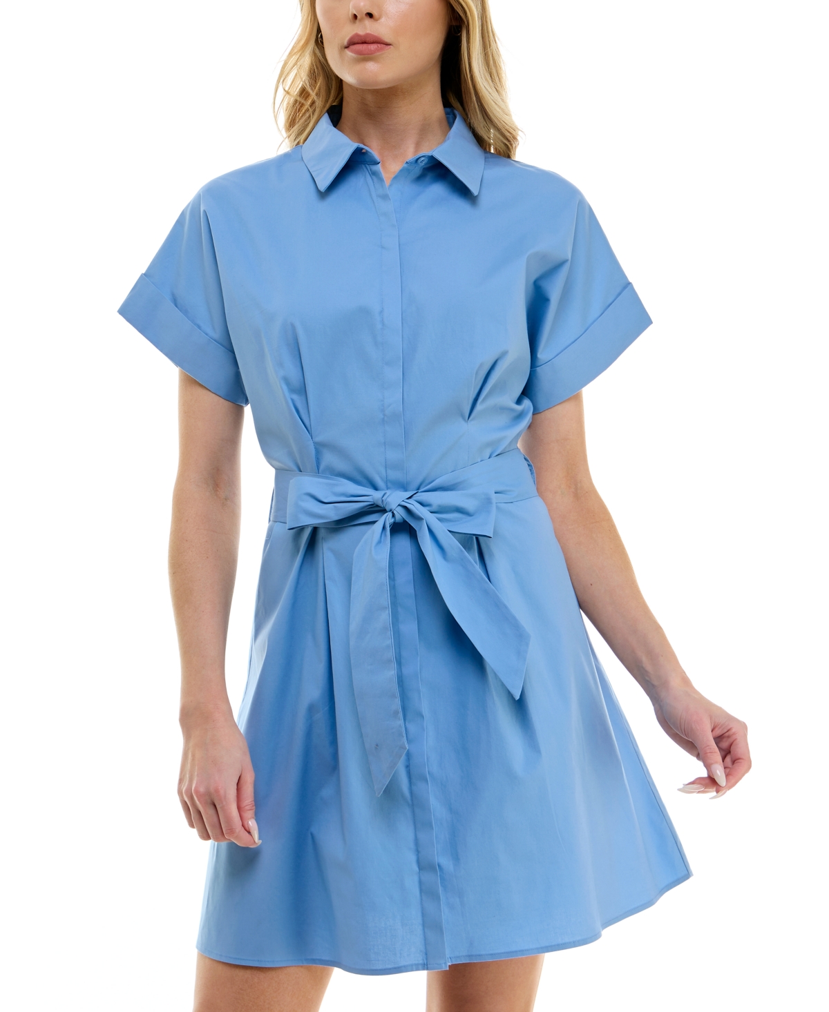 Juniors' Short-Sleeve Tie-Waist Shift Dress - Chambray