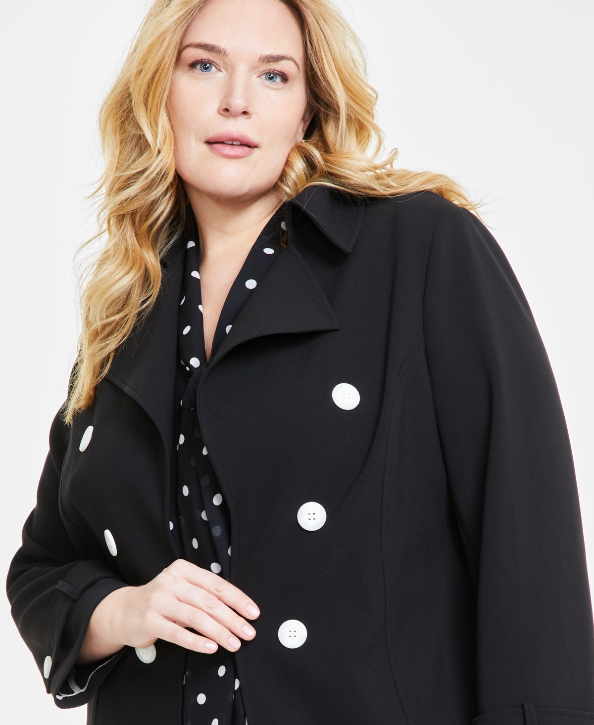 Shop Anne Klein Plus Size Double-breasted Trench Jacket In Anne Black