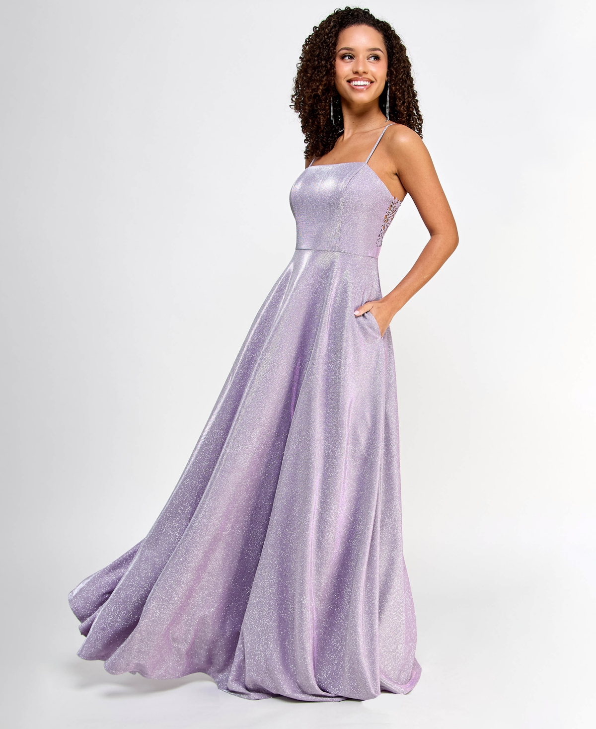 Juniors' Sleeveless Glitter Ball Gown - Lavender